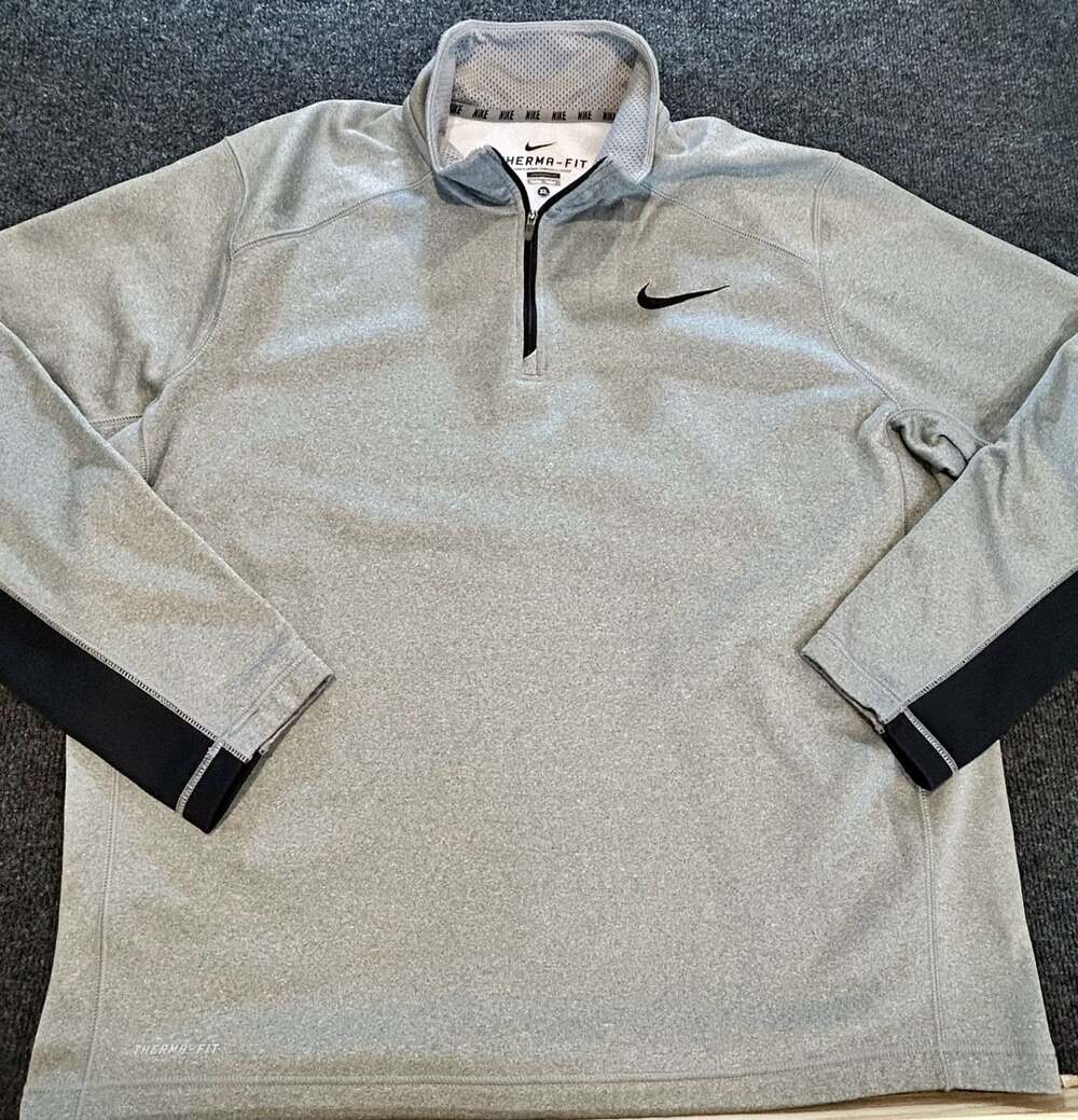 Nike Therma-Fit Quarter Zip Pullover Men's XL Gray Black Athletic Sweatshirt